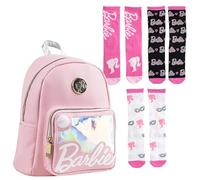 Lucky Boxer Sac à dos décontracté pour enfant en similicuir rose + lot de 3 chaussettes Barbie Taille 27-30, Barbie, 27-30, Décontracté