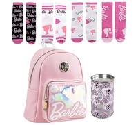 Lucky Boxer Sac à dos décontracté pour enfant en similicuir rose + lot de 4 chaussettes Barbie Taille 31-34, Barbie, 31-34, Décontracté