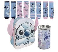 Lucky Boxer SAC À DOS ENFANT 3D APPLICATIONS STITCH + Pack de 4 Chaussettes Enfant Motif Stitch Taille 31-34, Disney Stitch, 31-34, Décontracté