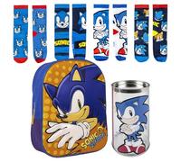 Lucky Boxer SAC À DOS ENFANT 3D SONIC + Pack de 4 Chaussettes Motif Sonic Taille 27-30, Sonique, 27-30, Décontracté