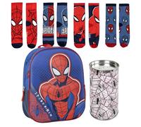 Lucky Boxer SAC À DOS ENFANT 3D SPIDERMAN + Pack de 4 Chaussettes Enfant Motif Spiderman Taille 31-34, Spiderman, 31-34, Décontracté