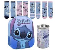 Lucky Boxer SAC À DOS ENFANT 3D STITCH + Pack de 4 Chaussettes Enfant Motif Stitch Taille 27-30, bleu, 27-30, Décontracté
