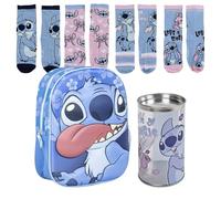 Lucky Boxer SAC À DOS ENFANT 3D STITCH + Pack de 4 Chaussettes Enfant Motif Stitch Taille 27-30, Disney Stitch, 27-30, Décontracté