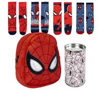 Lucky Boxer SAC À DOS GARDERIE PERSONNAGE PELUCHE SPIDERMAN + Pack de 4 Chaussettes Enfant Motif Spiderman Taille 31-34, Spiderman, 31-34, Décontracté