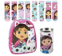 Lucky Boxer Sac à dos gardien en peluche GABBY'S DOLLHOUSE + Pack de 4 chaussettes pour enfant Motif Gabby's Dollhouse Taille 23-26