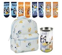 Lucky Boxer Sac à dos GUARDERIA imprimé BLUEY unisexe pour enfants, bleu clair + lot de 4 chaussettes pour enfant Motif Bluey Taille 27-30, Bleu, 27-30, Décontracté