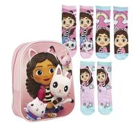 Lucky Boxer Sac à dos pour enfant 3D GABBY'S Dollhouse + Pack de 3 chaussettes pour enfant Motif Gabby's Dollhouse Taille 23-26