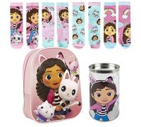 Lucky Boxer Sac à dos pour enfant 3D GABBY'S Dollhouse + Pack de 4 chaussettes pour enfant Motif Gabby's Dollhouse Taille 23-26