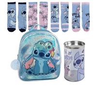 Lucky Boxer Sac à dos pour enfant, loisirs fantaisie Stitch + Pack de 4 chaussettes pour enfant Motif Stitch Taille 31-34