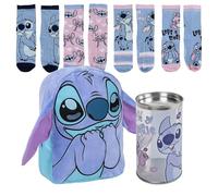 Lucky Boxer Sac à dos pour enfant Motif Stitch Unisexe Bleu Petit + Pack de 4 chaussettes pour enfant Motif Stitch Taille 27-30