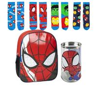 Lucky Boxer Sac à dos pour enfant Spiderman Bleu 25 x 20 x 29 cm Poignées rembourrées + Pack de 4 chaussettes pour enfant Motif Spidey Taille 23-26