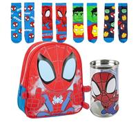 Lucky Boxer Spidey Sac à dos scolaire unisexe pour enfants, rouge + lot de 4 chaussettes pour enfant Motif Spidey Taille 23-26