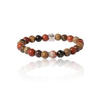 Lucky Brand Bracelet élastique en jaspe rouge pour homme avec logo trèfle et perles de jaspe