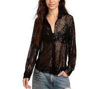 Lucky Brand Chemise boutonnée à Paillettes pour Femme, Caviar, Taille L