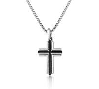 Lucky Brand Collier avec pendentif en forme de croix en acier inoxydable pour homme - 61 cm - Bicolore