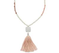 Lucky Brand Collier avec pendentif en perles et franges, argent, taille unique