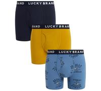 Lucky Brand Lot de 3 boxers doux et extensibles avec pochette de contour pour homme (S-XXL), Noir ombré, imprimé bleu, olive dorée, Medium