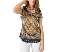 Lucky Brand Persian Carpet Tee T-Shirt, Bleu Marine/Multicolore, M Femme