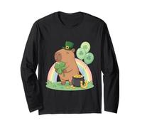 Lucky Capybara Tenant Un trèfle Arc-en-Ciel pour la Saint-Patrick Manche Longue