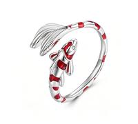 Lucky Carp Enamel Open Adjustable Ring,Fish Ring,Koi FishRing for Women,Good Fortune Jewelry Gift for Women (Silver)