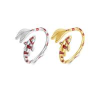Lucky Carp Enamel Open Adjustable Ring,Fish Ring,Koi FishRing for Women,Good Fortune Jewelry Gift for Women (Silver + Gold)