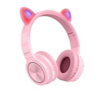 Lucky Cat Bluetooth Casque Sans Fil LED Lumière TF Carte Mignon Chat Oreille Filles écouteur HIFI Stéréo Basse Casque Avec Micro,Rose