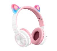 Lucky Cat Bluetooth Casque sans fil LED Lumière TF Carte Mignon Chat Oreille Filles écouteur HIFI Stéréo Basse Casque avec Micro, Blanc + Rose