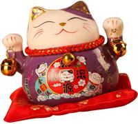 Lucky Cat Coin Bank 4.5in Exquisite Cute Bring Luck Good Wish Ceramic Fortune Cat Saving Pot Desk Decoration Purple