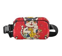 Lucky Cat Sac banane imperméable pour femme, sac de ceinture, sac banane personnalisé, chat porte-bonheur rouge, 20,3 x 13,5 x 5,8 cm, drôle mignon, chat porte-bonheur rouge, 20,3 x 13,5 x 5,8 cm
