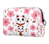 Lucky Cats Blossom Cherry Cosmetic Bag for Women Travel Toiletry Bags Large Makeup Handy Pouch Organizer Bag With Zipper, multicolore, 18.5x7.5x13cm/7.3x3x5.1in, Trousse de toilette