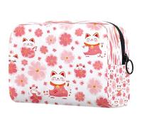 Lucky Cats Cherry Floral Pattern Cosmetic Bag for Women Travel Toiletry Bags Large Makeup Handy Pouch Organizer Bag With Zipper, multicolore, 18.5x7.5x13cm/7.3x3x5.1in, Trousse de toilette
