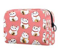 Lucky Cats on Pink Cosmetic Bag for Women Travel Toiletry Bags Large Makeup Handy Pouch Organizer Bag With Zipper, multicolore, 18.5x7.5x13cm/7.3x3x5.1in, Trousse de toilette