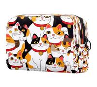 Lucky Cats Trousse à cosmétiques pour femme, trousse de toilette de voyage, grande pochette de maquillage pratique avec fermeture éclair, multicolore, 18.5x7.5x13cm/7.3x3x5.1in, Trousse de toilette