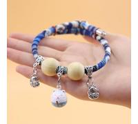 Lucky Cedar-Bead Collier personnalisé pour chien et chat avec pendentif fortune - Collier mignon pour chat - Confortable et réglable - Convient à tous les types d'animaux de compagnie (bleu, L)