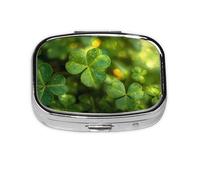 Lucky Clover Mini pilulier carré en métal Organiseur de médicaments de voyage 2 compartiments de poche Petit étui de rangement portable