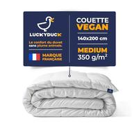 LUCKY DUCK - Couette Tempérée 140x200 - Percale 100% Coton Blanche - Garnissage Microfibre 350g/m² - Respirant Gonflant et Durable - Piquage Carré - Confort et Légère - Anti-Acariens - Lavable Machine