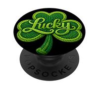Lucky Faux Yarn Crochet Shamrock Irish St. Patrick's Day PopSockets PopGrip Adhésif