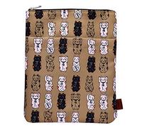 Lucky Housse de Livre en Tissu Lavable avec Fermeture éclair Motif Chat Japonais Taille M 28 x 22 cm