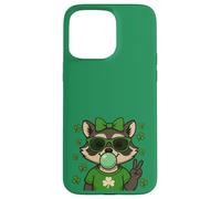 Lucky Irish Raccoon Cute with Green Sunglasses and Gum Coque pour iPhone 15 Pro Max
