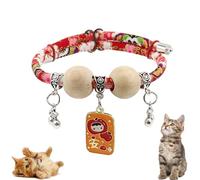 Lucky Kimono Cedar-Bead Pet Collar, Celerypets Cat Collars, Personalized Cat Dog Suit Collar with Bells Fortune Pendant, Adjustable Bell Pet Necklace Suitable for All Pets (B)