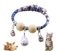 Lucky Kimono Cedar-Bead Pet Collar, Celerypets Cat Collars, Personalized Cat Dog Suit Collar with Bells Fortune Pendant, Adjustable Bell Pet Necklace Suitable for All Pets (N)