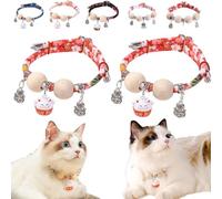 Lucky Kimono Cedar-Bead Pet Collar,Personalized Dog Cat Suit Collar with Fortune Pendant,Kimono Pet Collar with Bell Print,Comfortable Adjustable Suitable for All Types (2PCS A-Red)