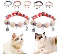 Lucky Kimono Cedar-Bead Pet Collar,Personalized Dog Cat Suit Collar with Fortune Pendant,Kimono Pet Collar with Bell Print,Comfortable Adjustable Suitable for All Types (2PCS B-Red)