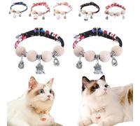 Lucky Kimono Cedar-Bead Pet Collar,Personalized Dog Cat Suit Collar with Fortune Pendant,Kimono Pet Collar with Bell Print,Comfortable Adjustable Suitable for All Types (2PCS B-Black)