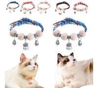 Lucky Kimono Cedar-Bead Pet Collar,Personalized Dog Cat Suit Collar with Fortune Pendant,Kimono Pet Collar with Bell Print,Comfortable Adjustable Suitable for All Types (2PCS B-Blue)