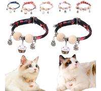 Lucky Kimono Cedar-Bead Pet Collar,Personalized Dog Cat Suit Collar with Fortune Pendant,Kimono Pet Collar with Bell Print,Comfortable Adjustable Suitable for All Types (2PCS A-Black)