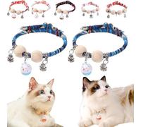 Lucky Kimono Cedar-Bead Pet Collar,Personalized Dog Cat Suit Collar with Fortune Pendant,Kimono Pet Collar with Bell Print,Comfortable Adjustable Suitable for All Types (2PCS A-Blue)