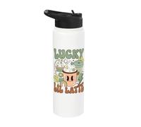 Lucky Lil Latte Cute Coffee Shamrock St Patricks Day Stainless Steel Insulated Water Bottle