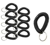 Lucky Line Lot de 10 bobines de poignet en spirale de 5,1 cm avec porte-clés en acier, multicolore, bracelet flexible, extensible jusqu'à 30,5 cm, noir (41020)