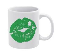 Lucky Lips Tasse à café en céramique blanche de 325 ml, tasse à thé imprimée des deux côtés avec poignée ergonomique en C, fond épais en porcelaine pour la maison, le bureau, la cuisine, cadeau